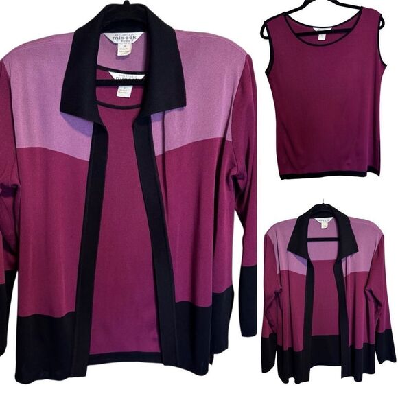 Misook- Women’s Purple Wine Black Santana Knit Sweater 2 Piece Set Size S/M